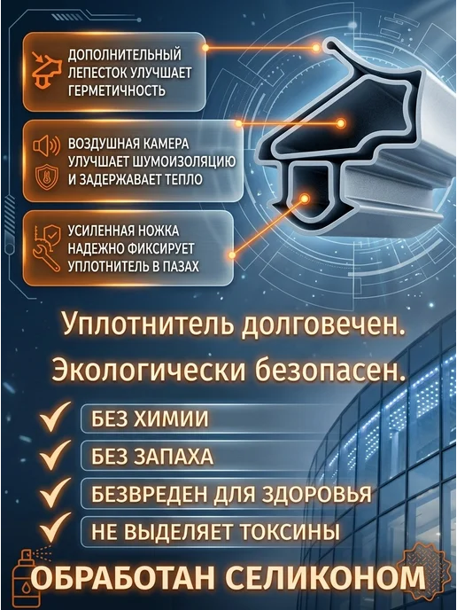 Уплотнитель для пластиковых окон и дверей ПВХ, черный, фото 4