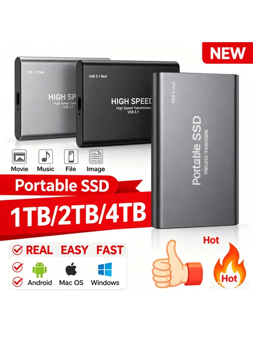Нет бренда Портативный SSD-накопитель USB 3.1 1 2 4 8 ТБ 4TB, 8 ТБ, 8 ТБ, фото 2