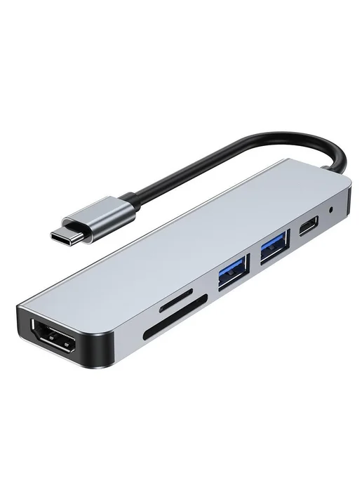 Док-станция Type-C 7-в-1 для телефонов, планшетов, серый, в упаковке 93 г