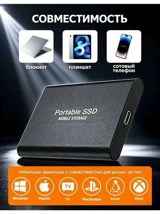 Внешний жесткий диск 2 тб, SSD на 2tb, 2 ТБ, 2 ТБ, фото 4