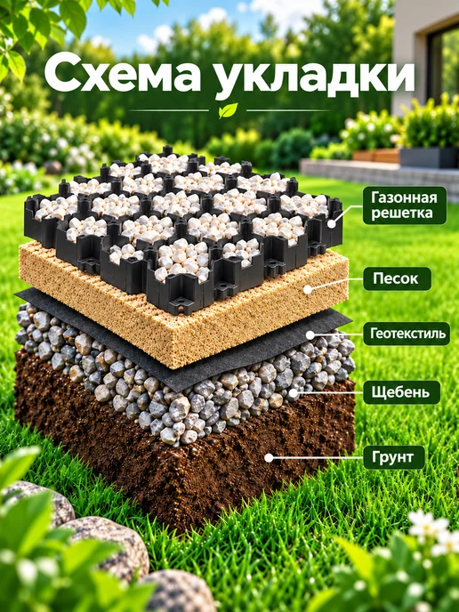 Газонная решетка для парковки и садовых дорожек, вариант, фото 7