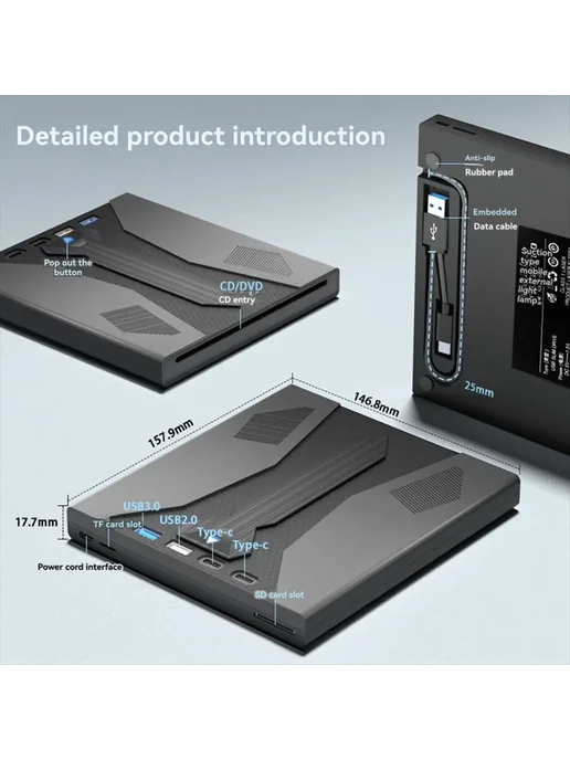 Нет бренда 【A60I】 Внешний оптический привод CD DVD USB 3.0 Type C для П, вариант