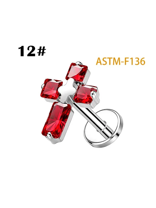 Нет бренда Серьги-гвоздики из титана для пирсинга губ Красный, 1.0-6mm, красный