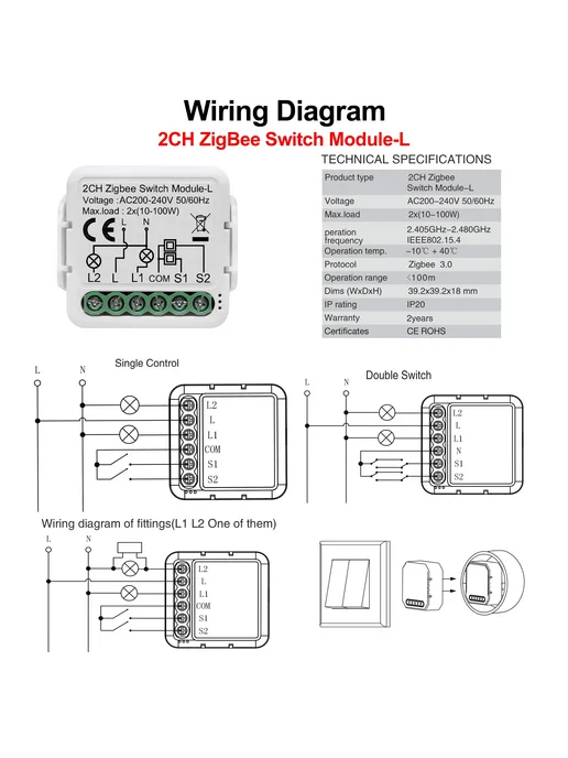 GIRIER Модуль умного выключателя Tuya ZigBee ZB Switch 4CH L, вариант, фото 5
