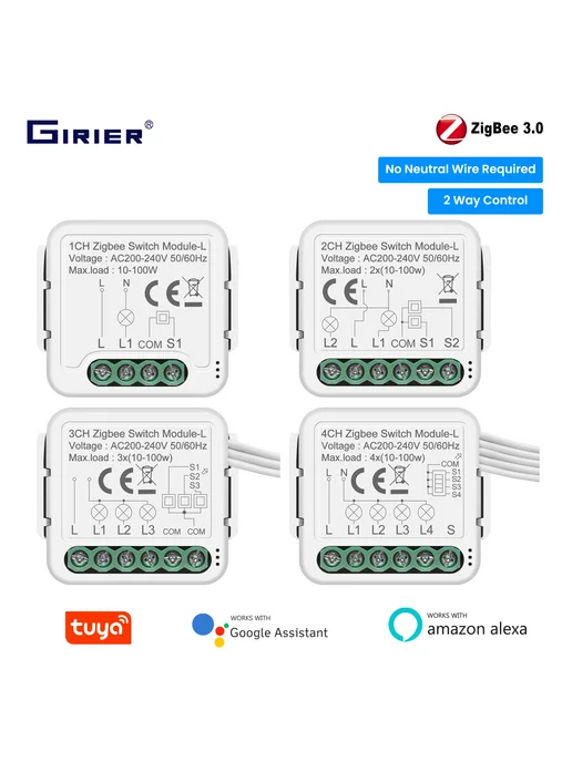 GIRIER Модуль умного выключателя Tuya ZigBee ZB Switch 2CH L, вариант, фото 2
