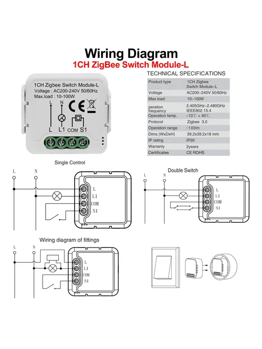 GIRIER Модуль умного выключателя Tuya ZigBee ZB Switch 3CH L, вариант, фото 4