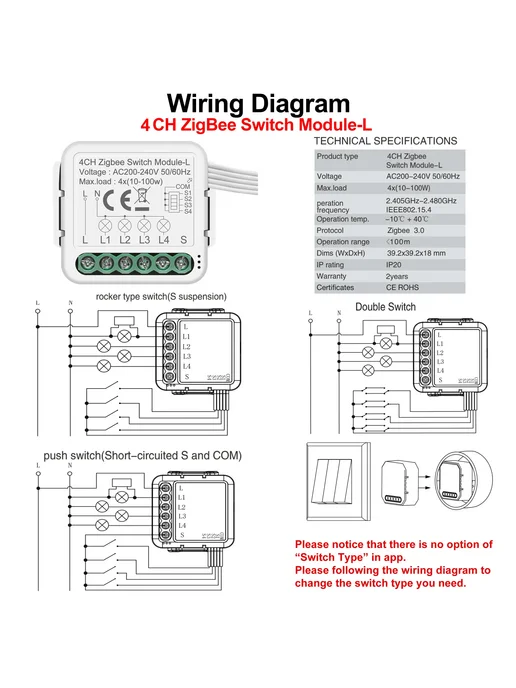 GIRIER Модуль умного выключателя Tuya ZigBee ZB Switch 1CH L, вариант, фото 7