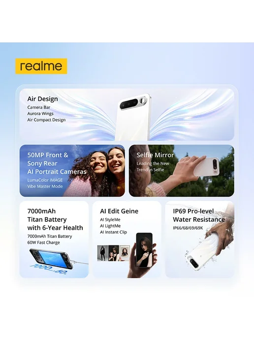 Смартфон realme 16 8/256 ГБ, желтый, фото 3