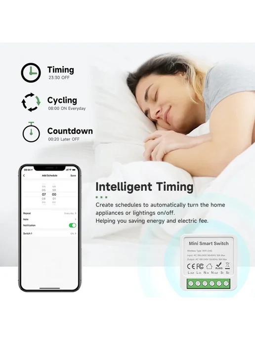Wi-Fi модуль выключателя света iHseno Tuya Smart Home 16А, вариант, фото 5