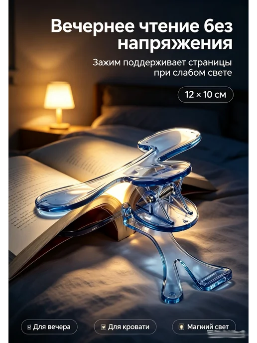 Прозрачная закладка-держатель для книг, голубой