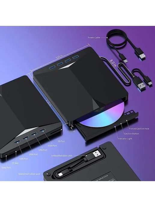 ALIILEE 7-в-1 USB3.0 Type-C внешний мобильный привод для записи CD D, вариант, фото 2