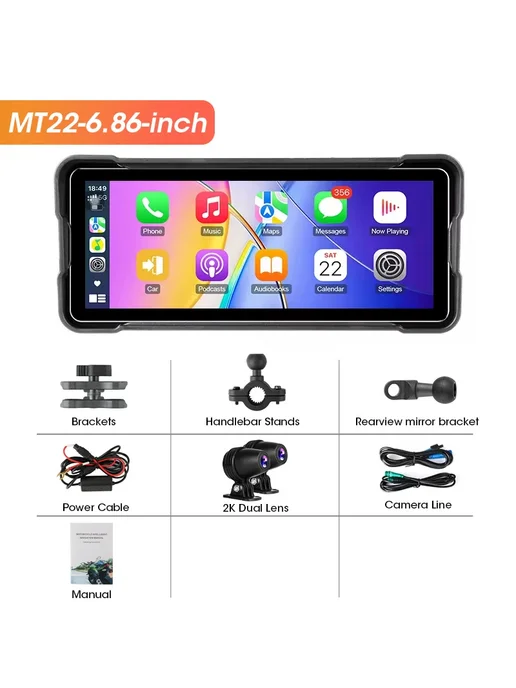 Jansite 6.86" мотовидеорегистратор 2K Carplay GPS IPX7, черный