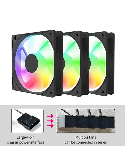 Нет бренда LED компьютерный вентилятор 12 см White 3Fans, черный