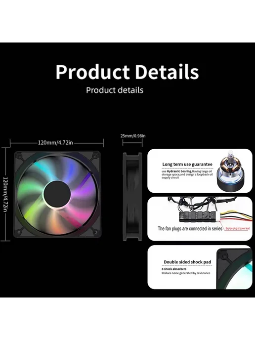 Нет бренда LED компьютерный вентилятор 12 см White 10Fans, черный, фото 7
