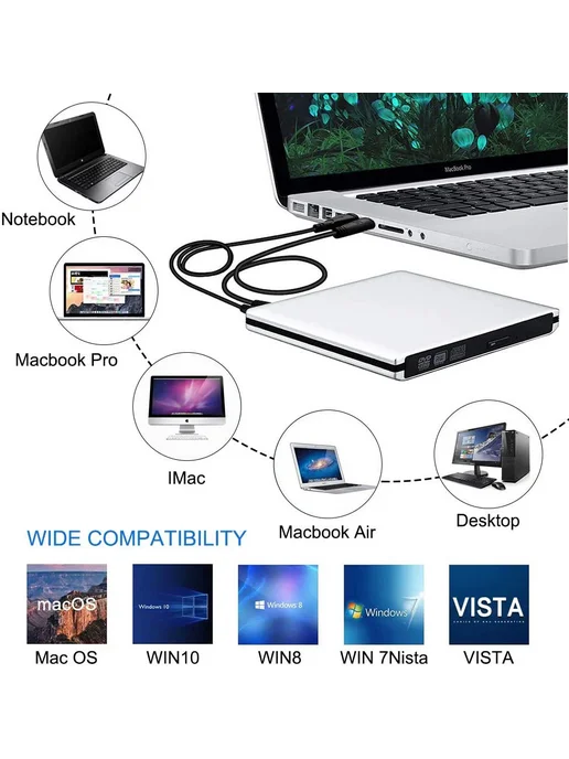 Нет бренда Портативный внешний оптический привод Blu-ray USB 3.0, вариант, фото 5