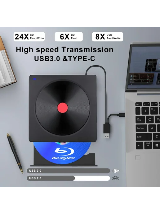 Портативный Внешний Blu-ray-привод С Поддержкой Type-C И USB, вариант, фото 3