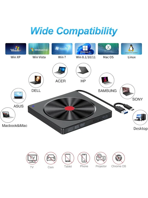 Портативный Внешний Blu-ray-привод С Поддержкой Type-C И USB, вариант, фото 5