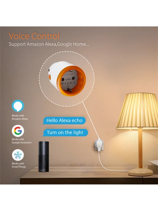 Timethinker Умная розетка Tuya Zigbee 3.0 16А 1 PC, оранжевый, фото 3