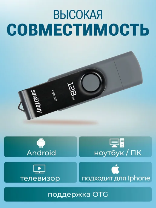Флешка 128 ГБ Type C 3. 2 Gen. 1 Smartbuy Twist Dual, 128 ГБ, фото 2