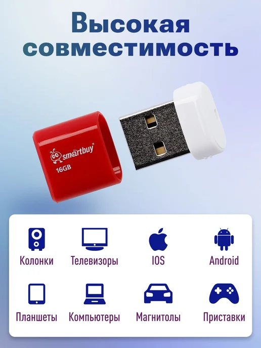 Мини флешка 16 ГБ USB 2. 0 Smartbuy LARA, 16 ГБ, фото 2