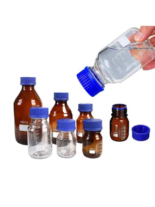 Нет бренда Бутылки из стекла для лаборатории 25-1000 мл Синий, 250ml Cl, 1 л, фото 2