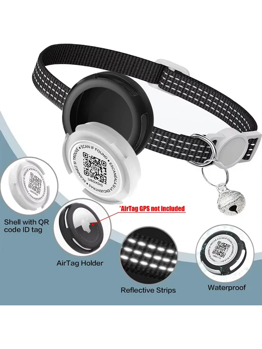 taakcc Светоотражающий ошейник для кошек с кейсом для AirTag, черный, фото 3