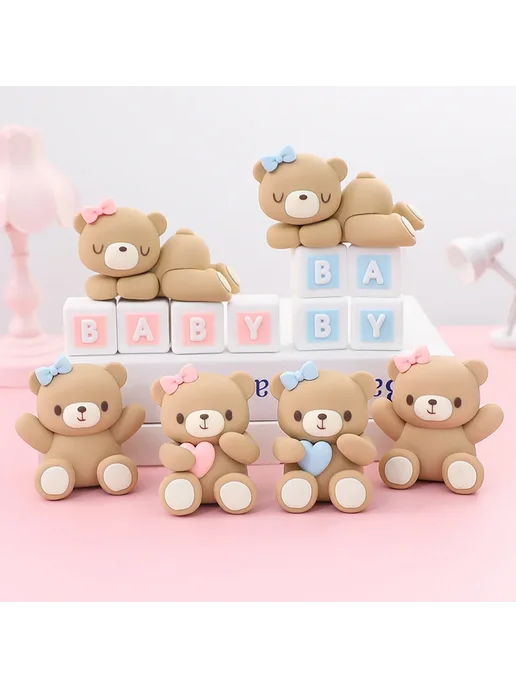 Нет бренда Фигурки медведей для торта розовый синий ПВХ EB, синий, фото 7