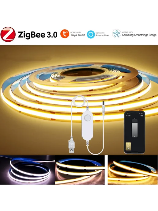 YSRSAI USB светодиодная лента Tuya Zigbee 3.0 тёплый белый свет 1-5, белый, в упаковке 102 г