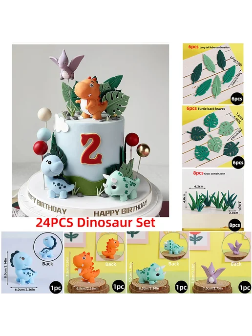 Нет бренда Топпер для торта с динозаврами Зеленый, 6pcs Leaves, 7 шт, фото 3