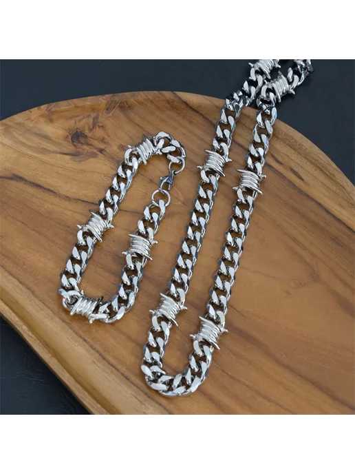 Ruiyi Браслет-ожерелье из нержавеющей стали с шипами 23cm br, серый, фото 4