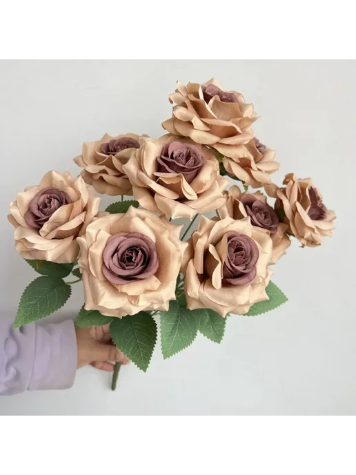 Искусственный букет из шелковых роз 9 головок Coffee color, коричневый
