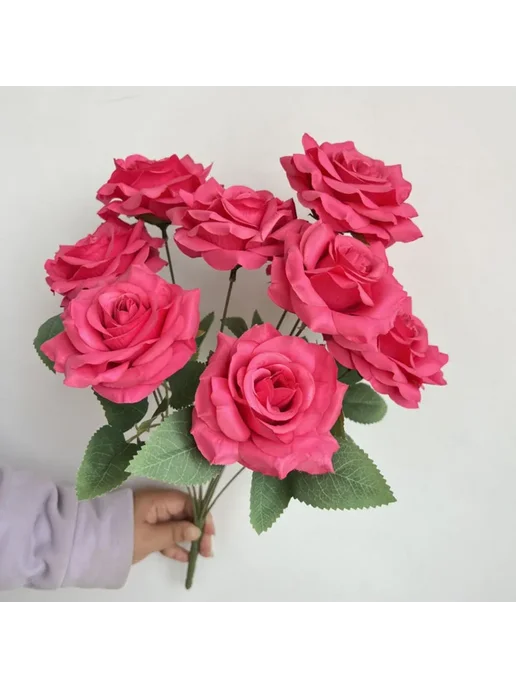 Искусственный букет из шелковых роз 9 головок Розовый, Rose, розовый