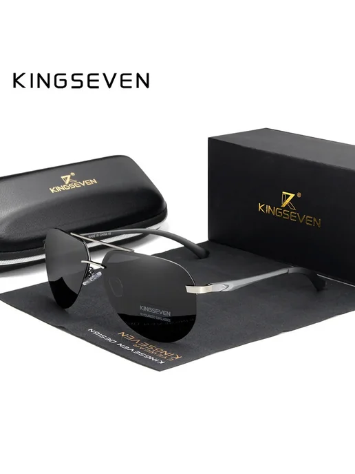 KingSeven Солнцезащитные очки, черный, серые линзы, черный