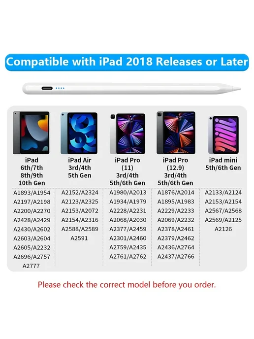 Стилус для iPad Black, совместим с iPad 6-10, Air 3-5, Pro 3, черный, фото 3