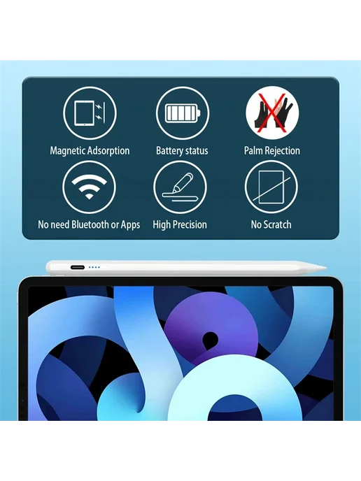 Стилус для iPad Black, совместим с iPad 6-10, Air 3-5, Pro 3, черный, фото 6