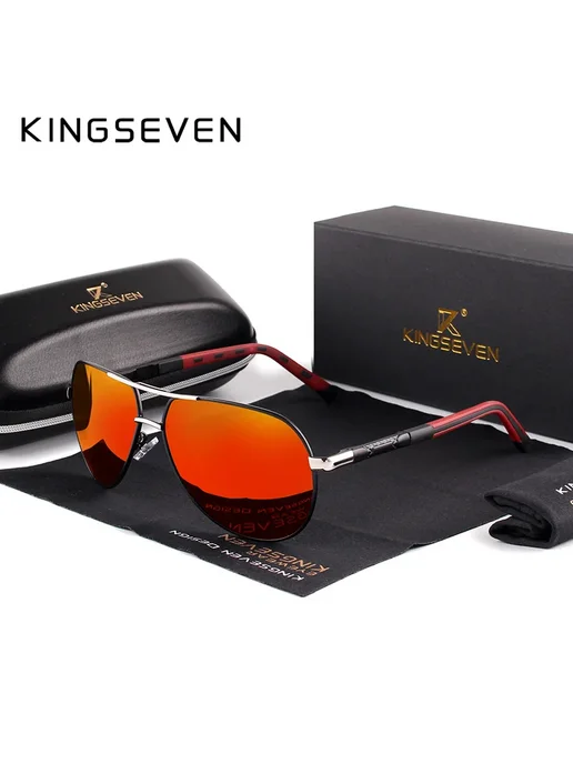 KingSeven Солнцезащитные очки N725F4 Silver Red, серебристый