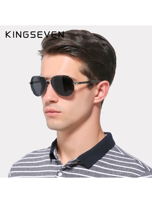 KingSeven Солнцезащитные очки N725 для мужчин Silver Black, черный, фото 3