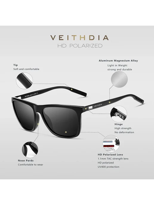 Солнцезащитные очки VEITHDIA 6108 dark green, зеленый, фото 4