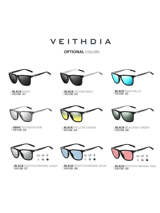 Солнцезащитные очки VEITHDIA 6108 dark green, зеленый, фото 7