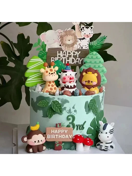 Нет бренда Топперы для торта Ливер Животные джунгля Бежевый, 20pcs khak, 20 шт, фото 5