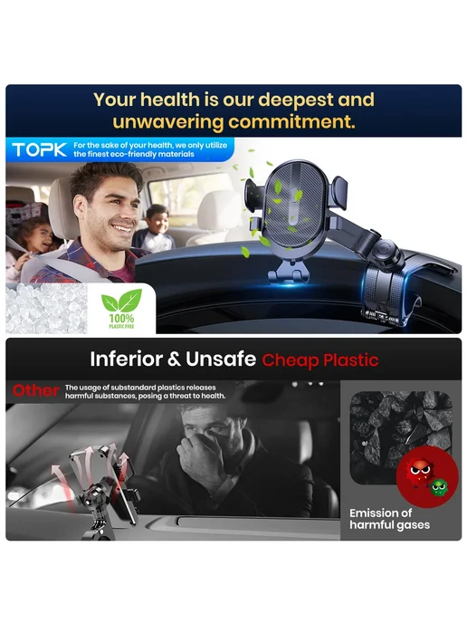 TOPK Универсальный Автомобильный Держатель Для Телефона С Пр, черный, фото 6