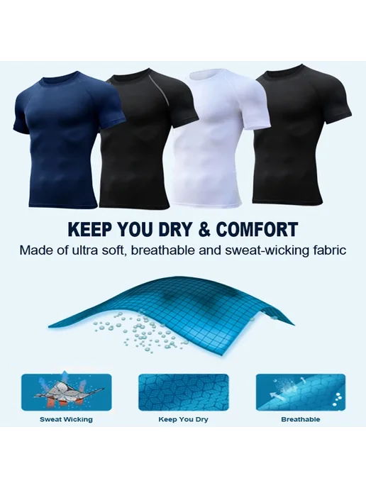 HooThreads Мужская Компрессионная Футболка Для Лета, Быстросохнущая, С, синий, фото 7