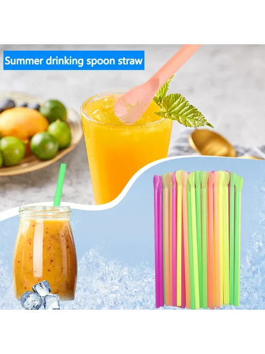 ZOMASOU Цветные соломинки-ложки 100Pcs Spoon Straws, 100 шт, фото 5
