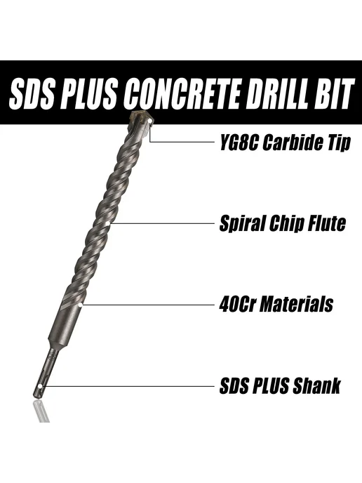 Versery Буровое долото SDS Plus 6-28 мм для бетона 310mmX14, вариант, фото 3