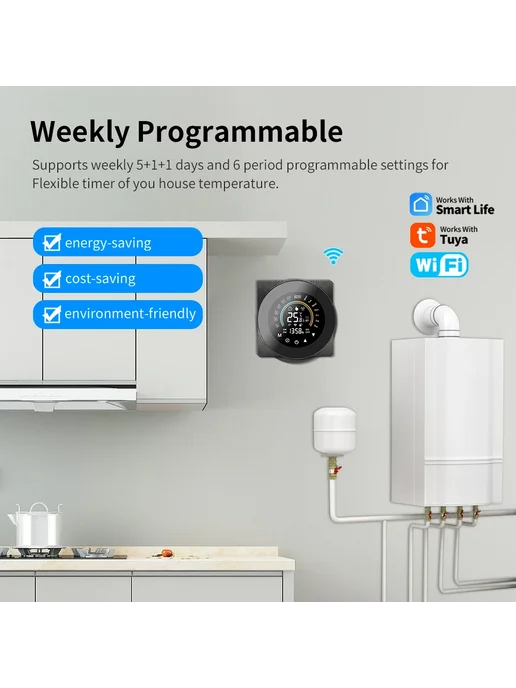 Нет бренда Wi-Fi термостат для электрического газового отопления Smart, вариант, фото 6
