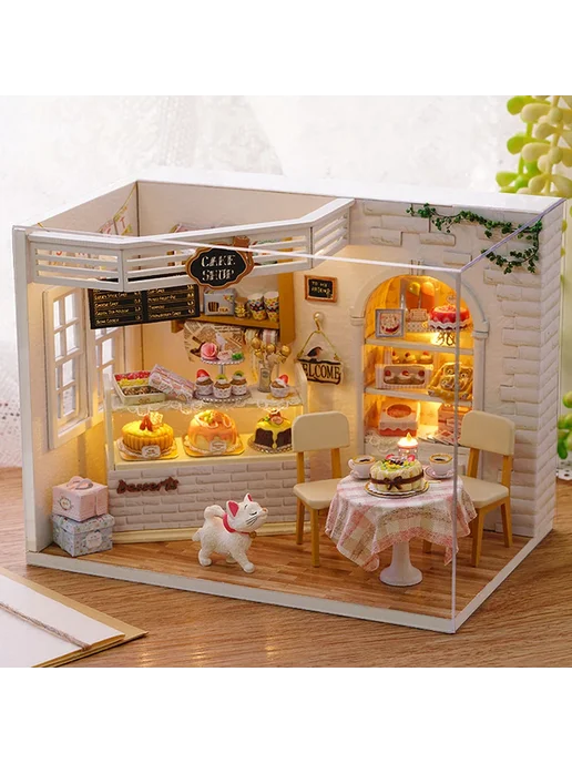 zuuton Кукольный домик из дерева с котенком 3015, розовый, фото 3