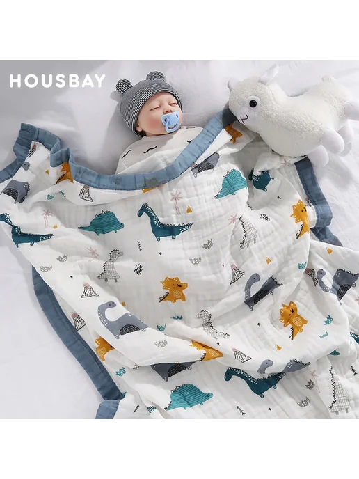 HOUSBAY Плед детское синий динозавр 100x100 см, 100x100 см