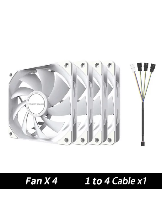 Teucer B12025 120 мм корпус ПК вентилятор Белый, 4PCS Fan Wh, 4 шт, белый