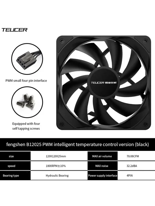 Teucer B12025 120 мм корпус ПК вентилятор Белый, 4PCS Fan Wh, 3 шт, белый, фото 4