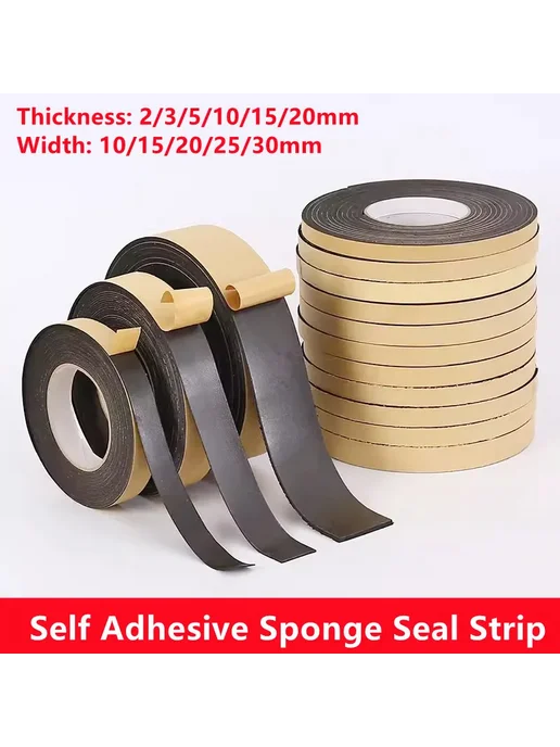 Нет бренда Самоadhesive black EPDM rubber seal strip 2x10mm 10m 5mm x 1, черный, фото 2